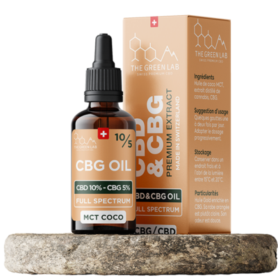 Huile CBG et CBD 10% 5% full spectrum MCT coco The Green Lab Suisse