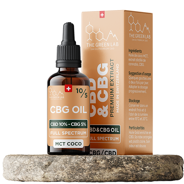 Huile CBG et CBD 10% 5% full spectrum MCT coco The Green Lab Suisse