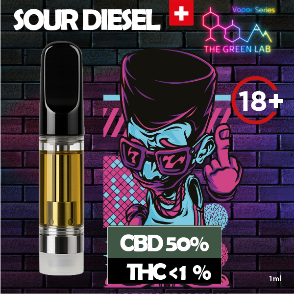 Cartouche CBD Raplegend Sour Diesel 1ml - Full Spectrum, 50% CBD, 0.9% THC - The Green Lab