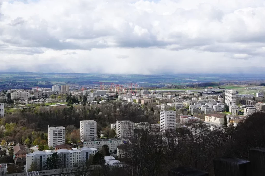 View over Lausanne and surrounding area from the Tour de Sauvabelin